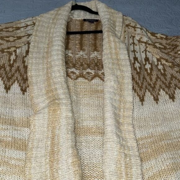 Roamans Womens Plus Size 22/24 Knit Cardigan Sweater Beige & Brown Made In China - Picture 2 of 7